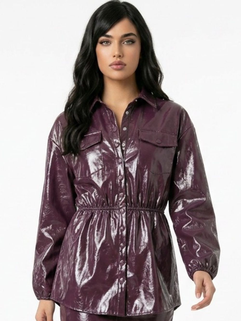 BUDDY LOVE | Maroon Snap Front Belted Faux Leather Jacket Women’s Size Large